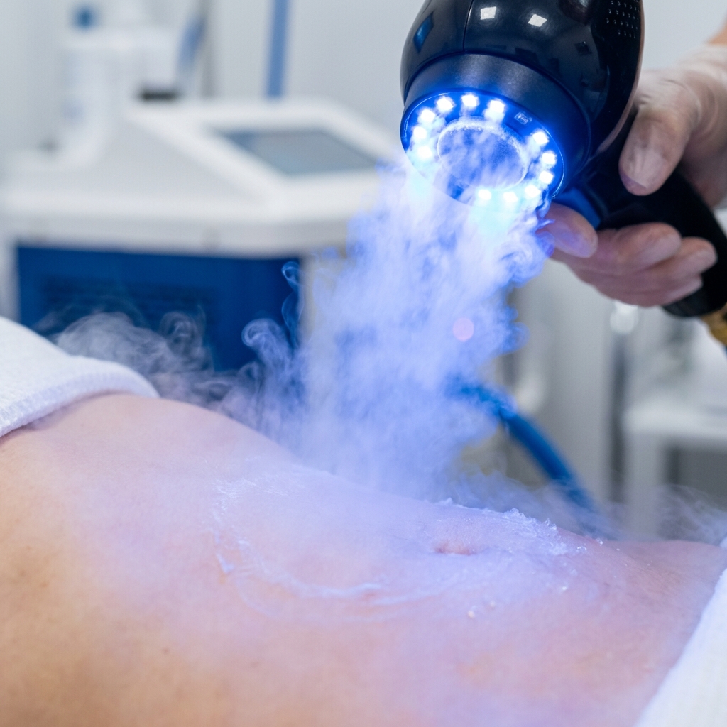 Cryotherapy abdomen treatment in progress
